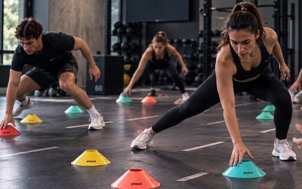 A trainer uses shapes and colours in a smove exercise